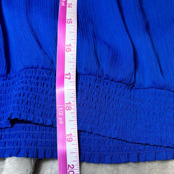 Hollister Womens Size XS Blue Ruffle Peasant Blouse Y2K Boho Smocked Waist Sheer - Picture 10 of 13